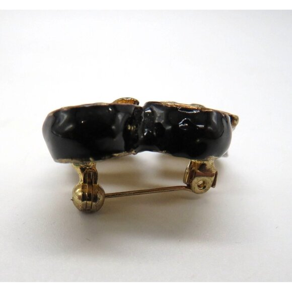 Mary Jane Shoes Brooch Black White Gold Tone Red Rhinestone Enamel 1" Pin - Picture 5 of 10